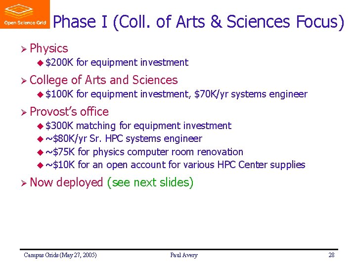 Phase I (Coll. of Arts & Sciences Focus) Ø Physics u $200 K Ø