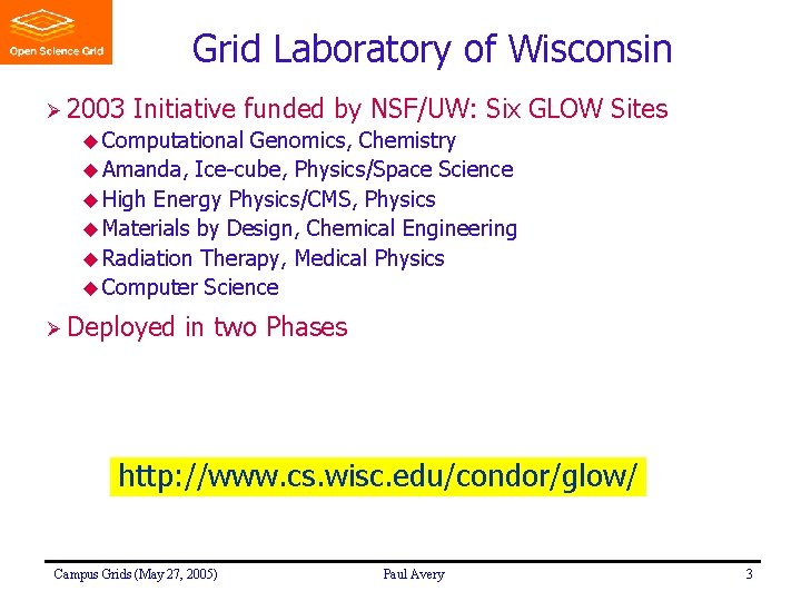 Grid Laboratory of Wisconsin Ø 2003 Initiative funded by NSF/UW: Six GLOW Sites u