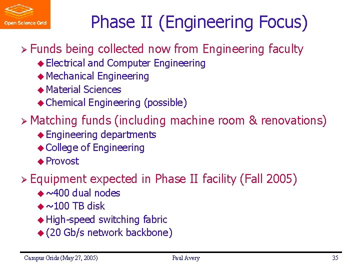 Phase II (Engineering Focus) Ø Funds being collected now from Engineering faculty u Electrical