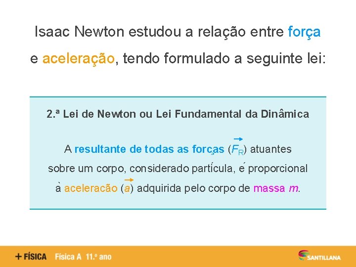 Isaac Newton estudou a relação entre força e aceleração, tendo formulado a seguinte lei: