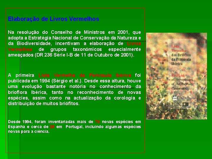 Elaboração de Livros Vermelhos Na resolução do Conselho de Ministros em 2001, que adopta