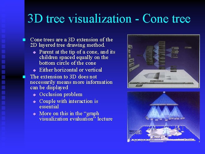 3 D tree visualization - Cone tree n n Cone trees are a 3