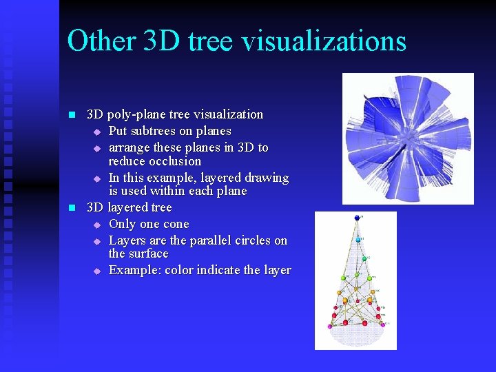 Other 3 D tree visualizations n n 3 D poly-plane tree visualization u Put