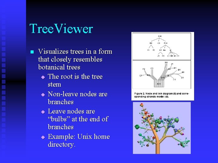 Tree. Viewer n Visualizes trees in a form that closely resembles botanical trees u