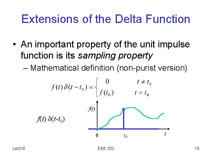 Extensions of the Delta Function • An important property of the unit impulse function