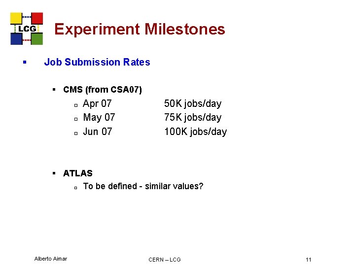Experiment Milestones § Job Submission Rates § CMS (from CSA 07) ¨ ¨ ¨