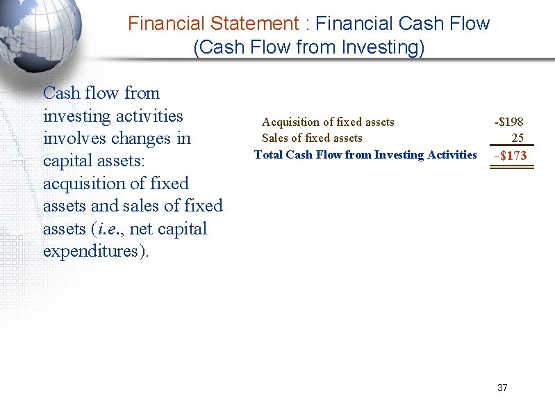 Financial Statement : Financial Cash Flow (Cash Flow from Investing) Cash flow from investing