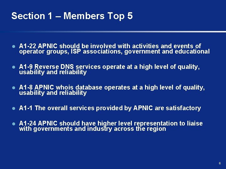 Section 1 – Members Top 5 A 1 -22 APNIC should be involved with