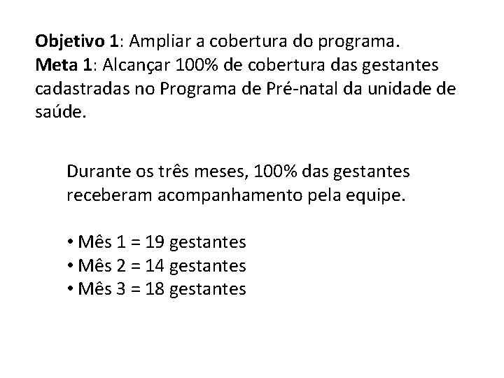 Objetivo 1: Ampliar a cobertura do programa. Meta 1: Alcançar 100% de cobertura das