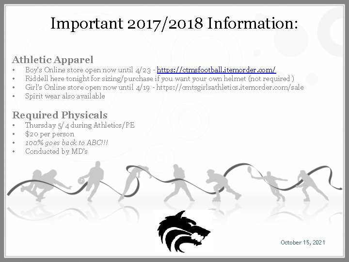 Important 2017/2018 Information: • • Fa Fall Athletic Apparel • • Boy’s Online store