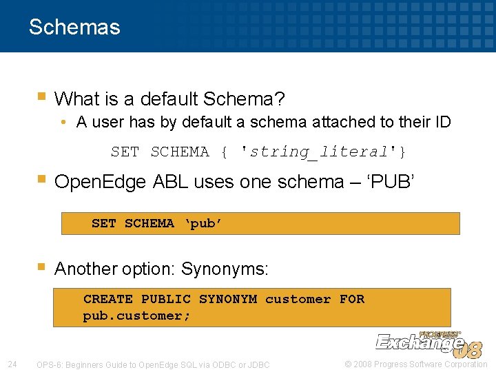 Schemas § What is a default Schema? • A user has by default a Schemas § What is a default Schema? • A user has by default a