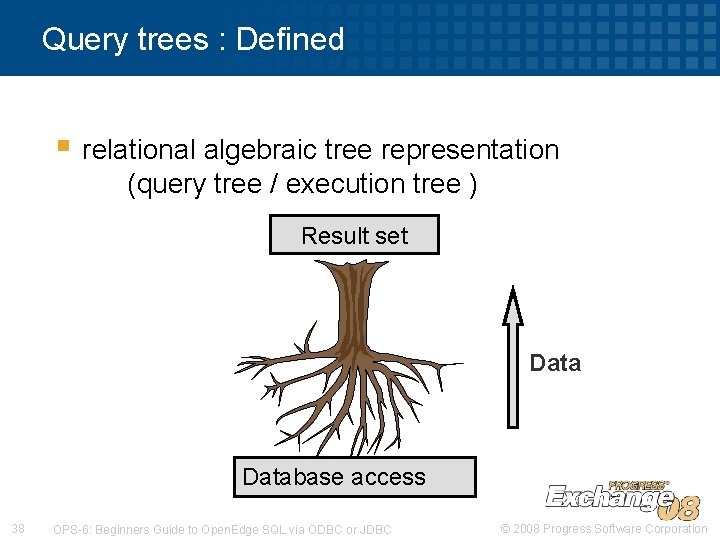 Query trees : Defined § relational algebraic tree representation (query tree / execution tree Query trees : Defined § relational algebraic tree representation (query tree / execution tree