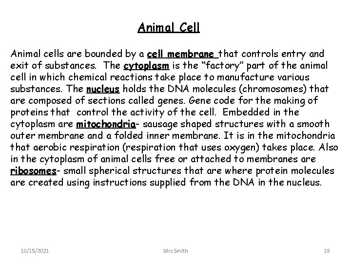Animal Cell Animal cells are bounded by a cell membrane that controls entry and
