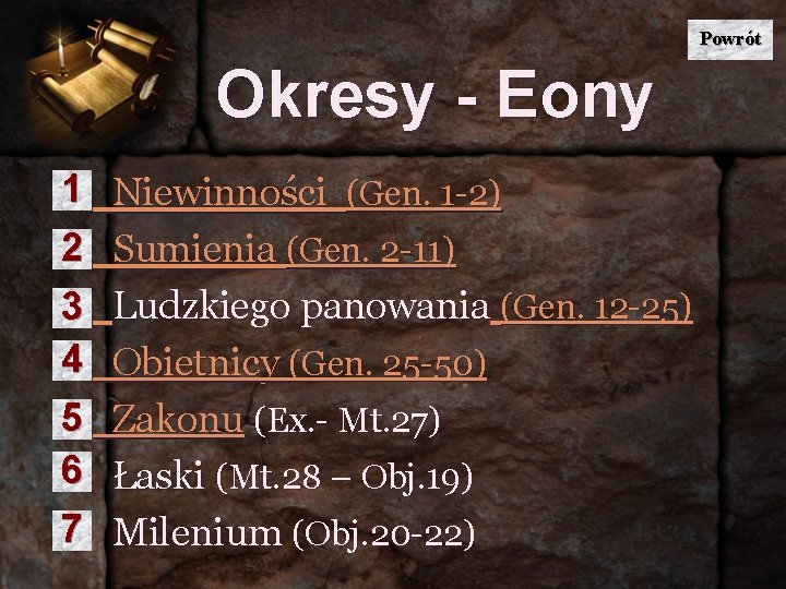 Powrót Okresy - Eony 1 Niewinności (Gen. 1 -2) 2 Sumienia (Gen. 2 -11)