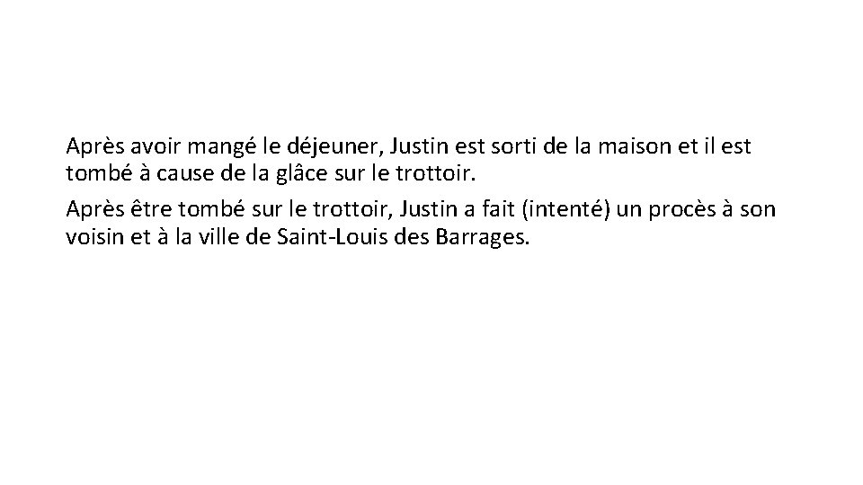 Après avoir mangé le déjeuner, Justin est sorti de la maison et il est