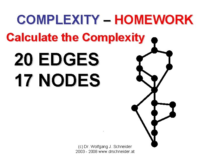 COMPLEXITY – HOMEWORK Calculate the Complexity 20 EDGES 17 NODES (c) Dr. Wolfgang J.
