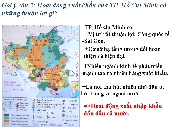 Gợi ý câu 2: Hoạt động xuất khẩu của TP. Hồ Chí Minh có