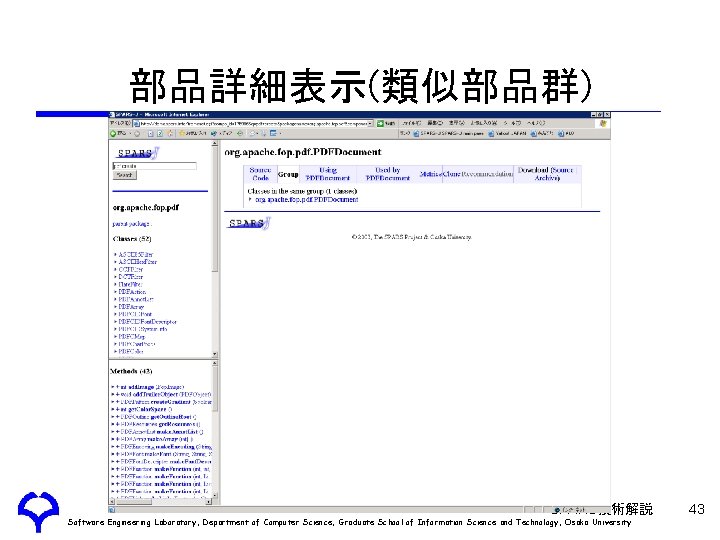 部品詳細表示(類似部品群) SPARS技術解説 Software Engineering Laboratory, Department of Computer Science, Graduate School of Information Science