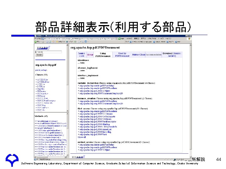 部品詳細表示(利用する部品) SPARS技術解説 Software Engineering Laboratory, Department of Computer Science, Graduate School of Information Science