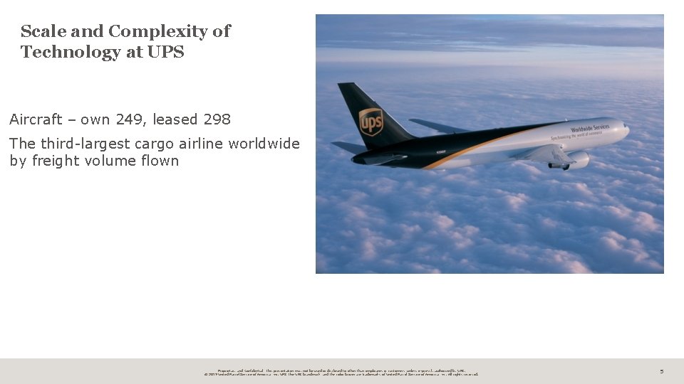 Scale and Complexity of Technology at UPS Aircraft – own 249, leased 298 The
