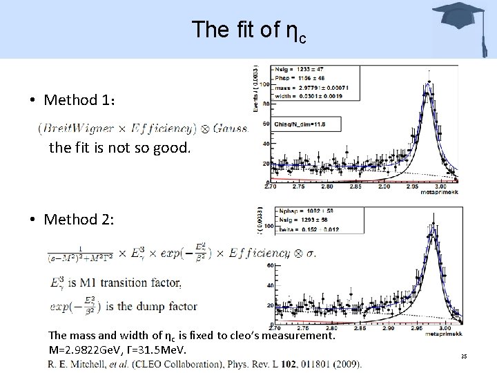 The fit of ηc • Method 1： the fit is not so good. •