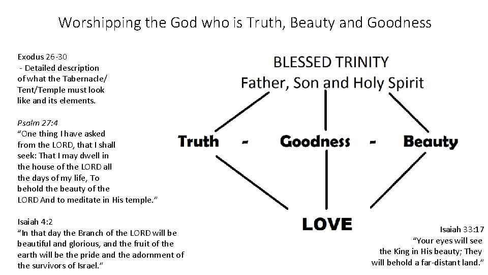 Worshipping the God who is Truth, Beauty and Goodness Exodus 26 -30 - Detailed