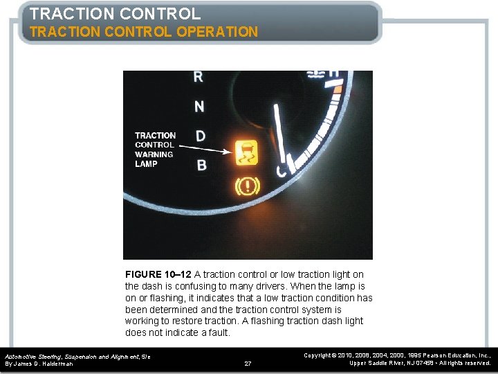 TRACTION CONTROL OPERATION FIGURE 10– 12 A traction control or low traction light on