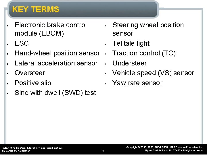 KEY TERMS • • Electronic brake control module (EBCM) ESC Hand-wheel position sensor Lateral