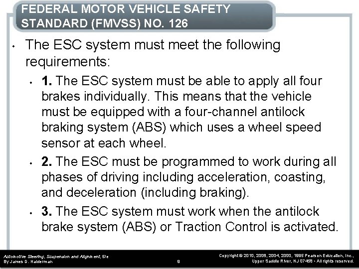 FEDERAL MOTOR VEHICLE SAFETY STANDARD (FMVSS) NO. 126 • The ESC system must meet