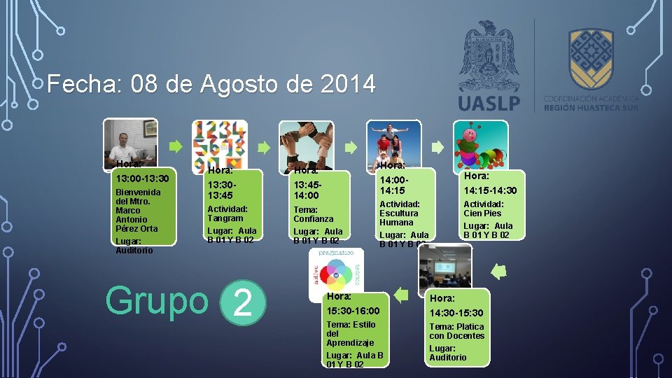 Fecha: 08 de Agosto de 2014 Hora: 13: 00 -13: 30 Bienvenida del Mtro.