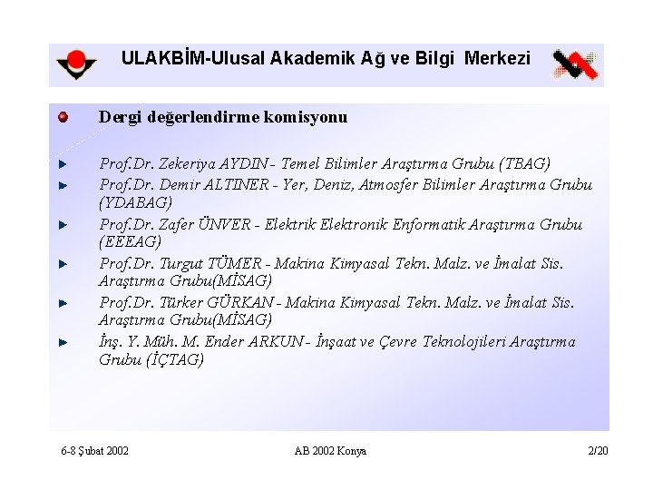 ULAKBİM-Ulusal Akademik Ağ ve Bilgi Merkezi Dergi değerlendirme komisyonu Prof. Dr. Zekeriya AYDIN -