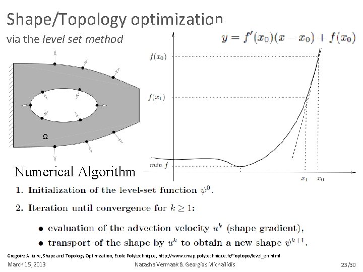 Shape/Topology optimization via the level set method Numerical Algorithm Gregoire Alliaire, Shape and Topology