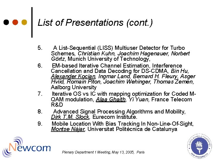 List of Presentations (cont. ) 5. 6. 7. 8. 9. A List-Sequential (LISS) Multiuser List of Presentations (cont. ) 5. 6. 7. 8. 9. A List-Sequential (LISS) Multiuser