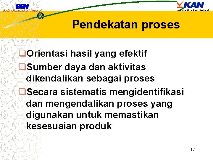 Badan Standardisasi Nasional Komite Akreditasi Nasional Pendekatan proses q. Orientasi hasil yang efektif q.