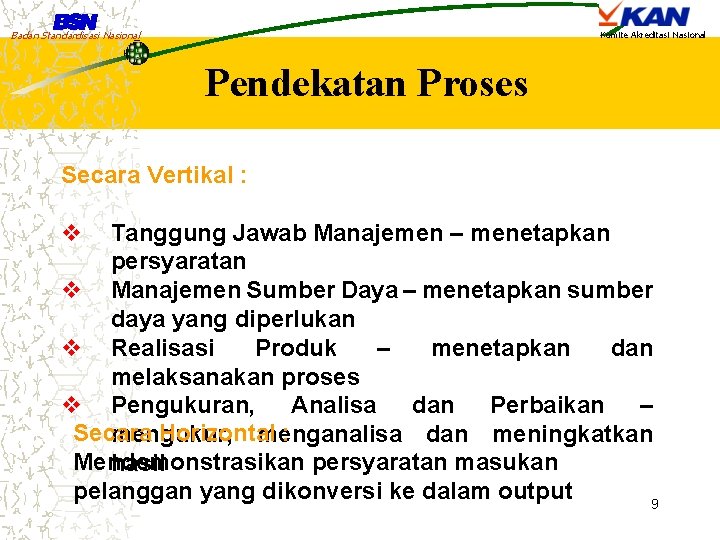 Badan Standardisasi Nasional Komite Akreditasi Nasional Pendekatan Proses Secara Vertikal : v Tanggung Jawab