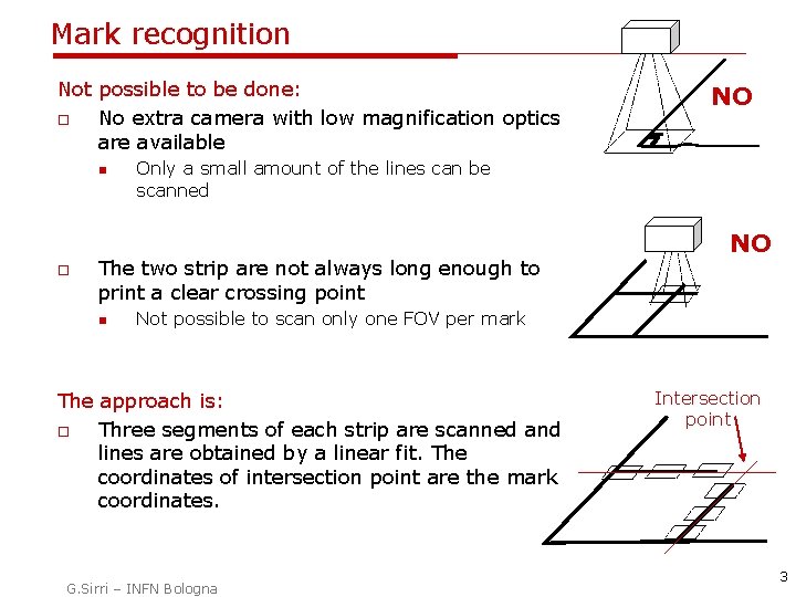 Mark recognition Not possible to be done: o No extra camera with low magnification