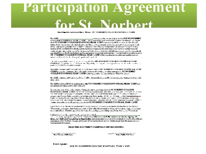 Participation Agreement for St. Norbert 