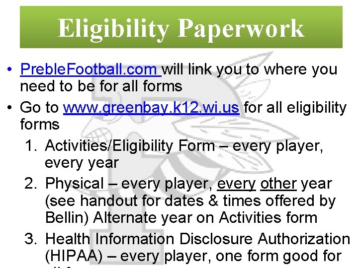Eligibility Paperwork • Preble. Football. com will link you to where you need to
