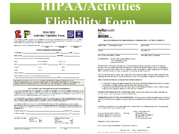HIPAA/Activities Eligibility Form 