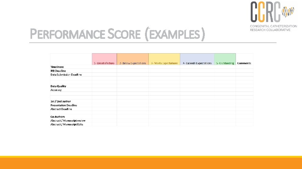 PERFORMANCE SCORE (EXAMPLES ) 