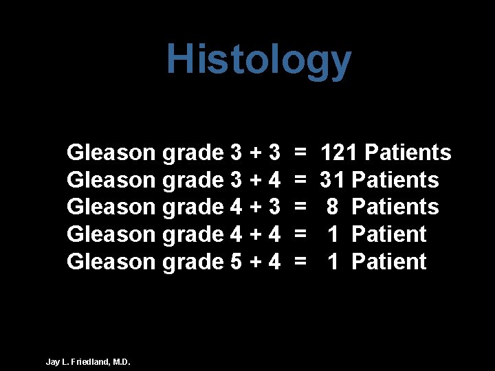 Histology Gleason grade 3 + 3 Gleason grade 3 + 4 Gleason grade 4