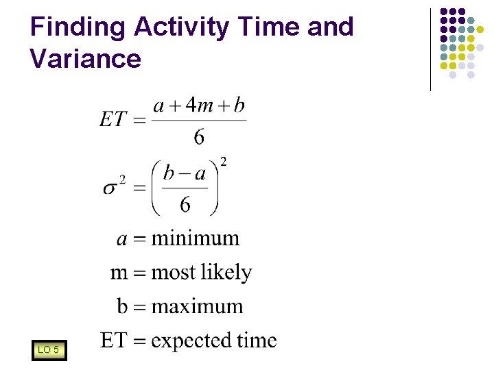 Finding Activity Time and Variance LO 5 