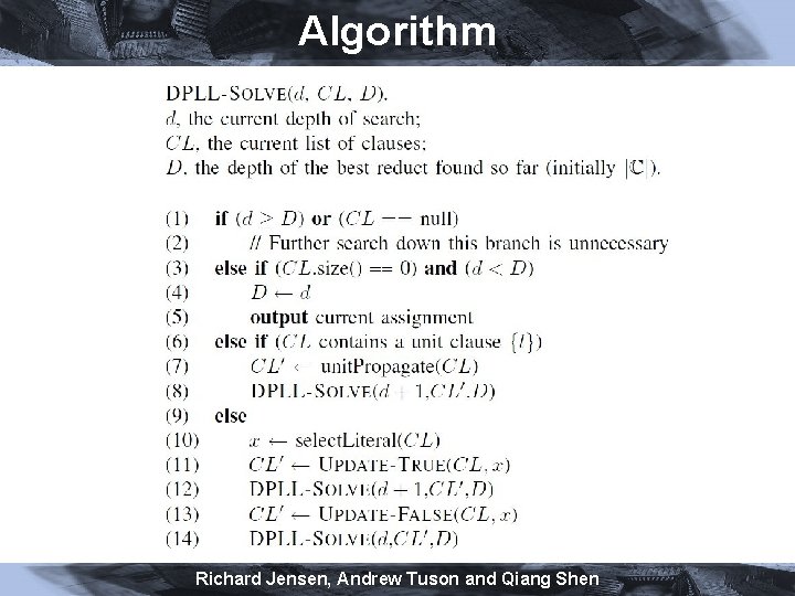 Algorithm Richard Jensen, Andrew Tuson and Qiang Shen 