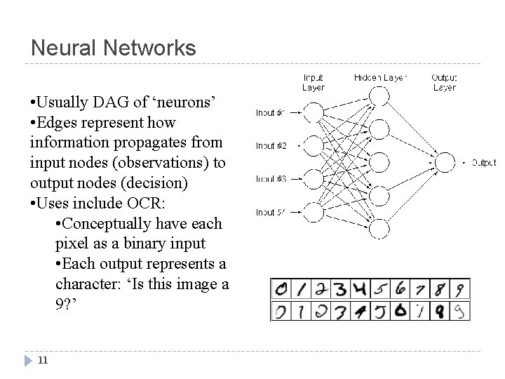 Neural Networks • Usually DAG of ‘neurons’ • Edges represent how information propagates from