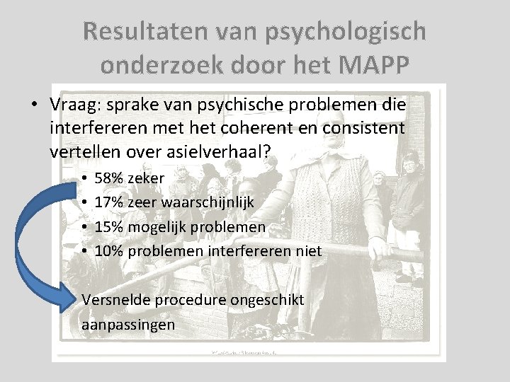 Resultaten van psychologisch onderzoek door het MAPP • Vraag: sprake van psychische problemen die