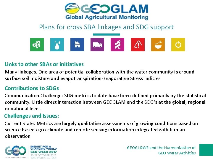 Plans for cross SBA linkages and SDG support Links to other SBAs or initiatives