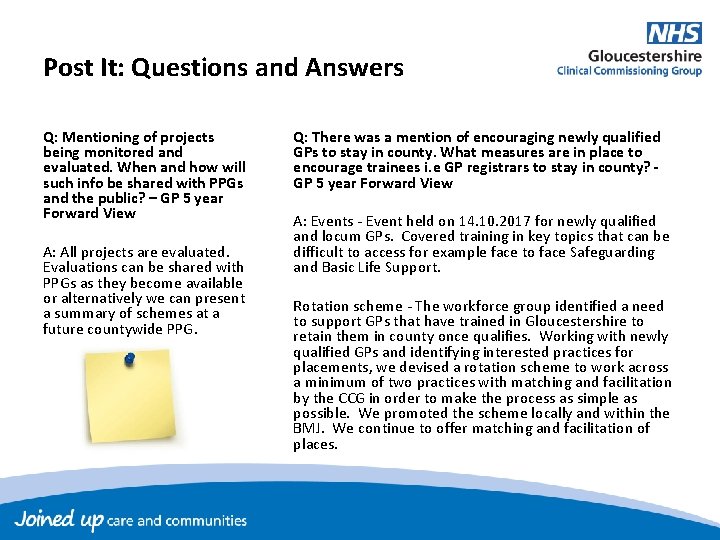 Post It: Questions and Answers Q: Mentioning of projects being monitored and evaluated. When