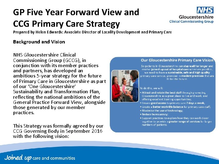 GP Five Year Forward View and CCG Primary Care Strategy Prepared by Helen Edwards: