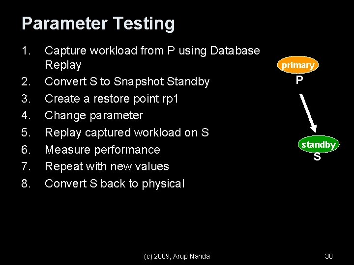 Parameter Testing 1. 2. 3. 4. 5. 6. 7. 8. Capture workload from P