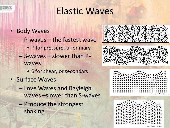 Elastic Waves • Body Waves – P-waves – the fastest wave • P for